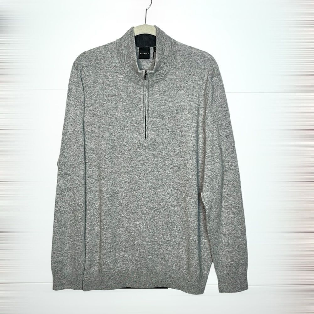 New DUNNING Cashmere Sweater Half Zip Light Gray Mock Neck Men’s XL